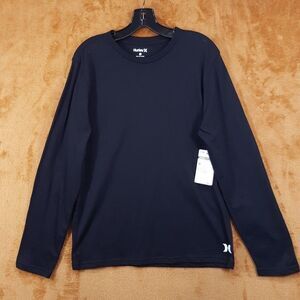 HURLEY Shirt Mens Small Black Long Sleeve Pullover Crew Cotton Logo T-Shirt